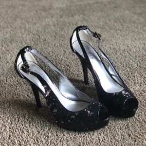 GUESS sequin peep toe heels 8.5